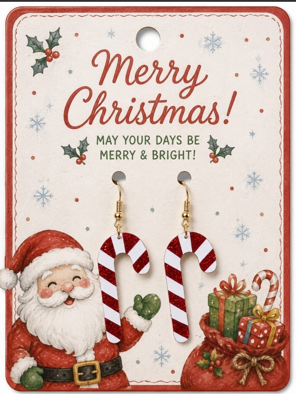 Glittery Christmas Candy Cane Holiday Hypoallergenic Earrings